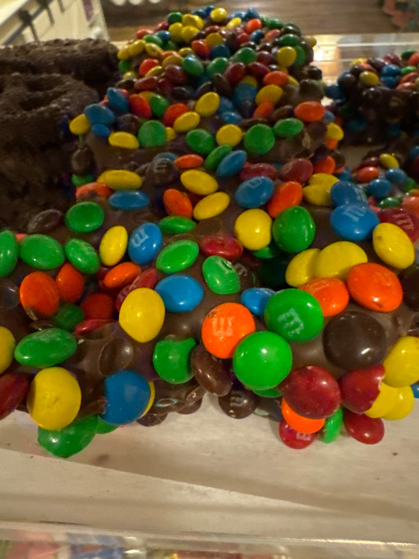 M&M dusted chocolate covered pretzels