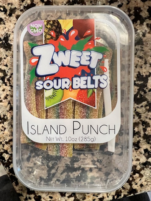 Zweet Brand Island Punch Sour Belts 10 oz Container