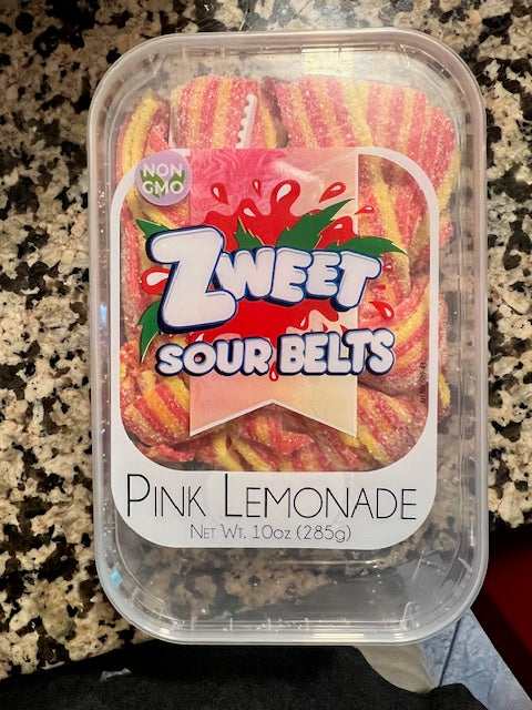 Zweet Brand Pink Lemondae Sour Belts 10 oz Container