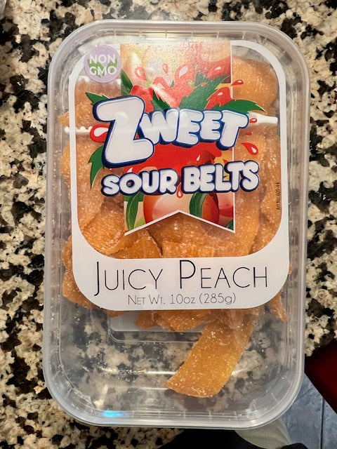 Zweet Brand Juicy Peach Sour Belts 10 oz Container