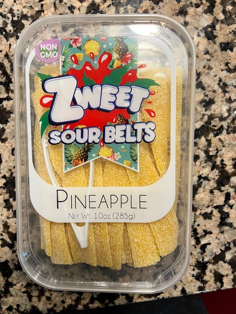 Zweet Brand Pineapple Sour Belts 10 oz Container