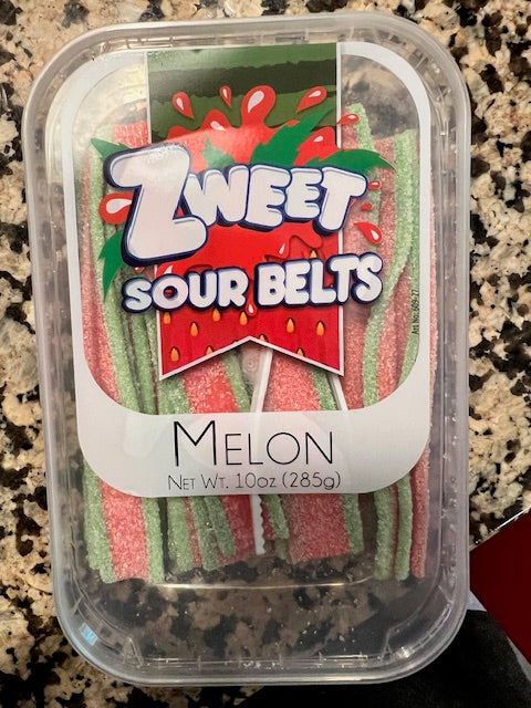 Zweet Brand Melon Sour Belts 10 oz Container