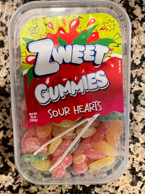 Zweet Brand Sour Hearts 10 oz Container