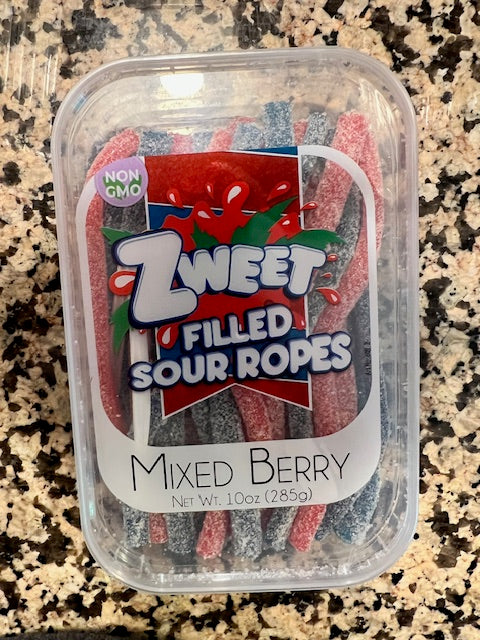 Zweet Brand Sour Mixed Berry Filled Sour Ropes 10 oz Container